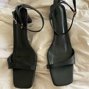 Black Square Toe Sandals w/ Ankle Straps